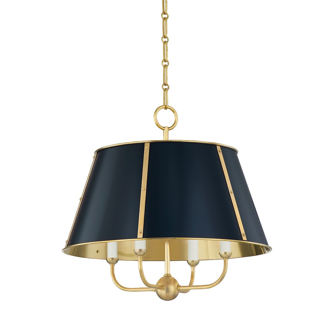Cambridge Four Light Chandelier in Aged Brass/Darkest Blue - available from The Lighting Shoppe, trusted by Canadian homeowners