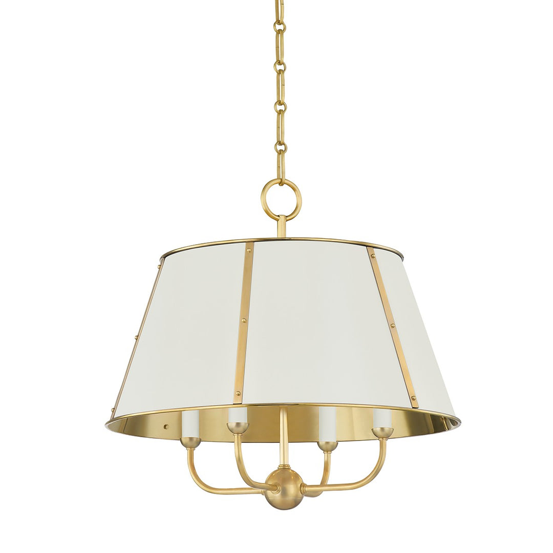 Cambridge Four Light Chandelier in Aged Brass/Off White - available from The Lighting Shoppe, trusted by Canadian homeowners