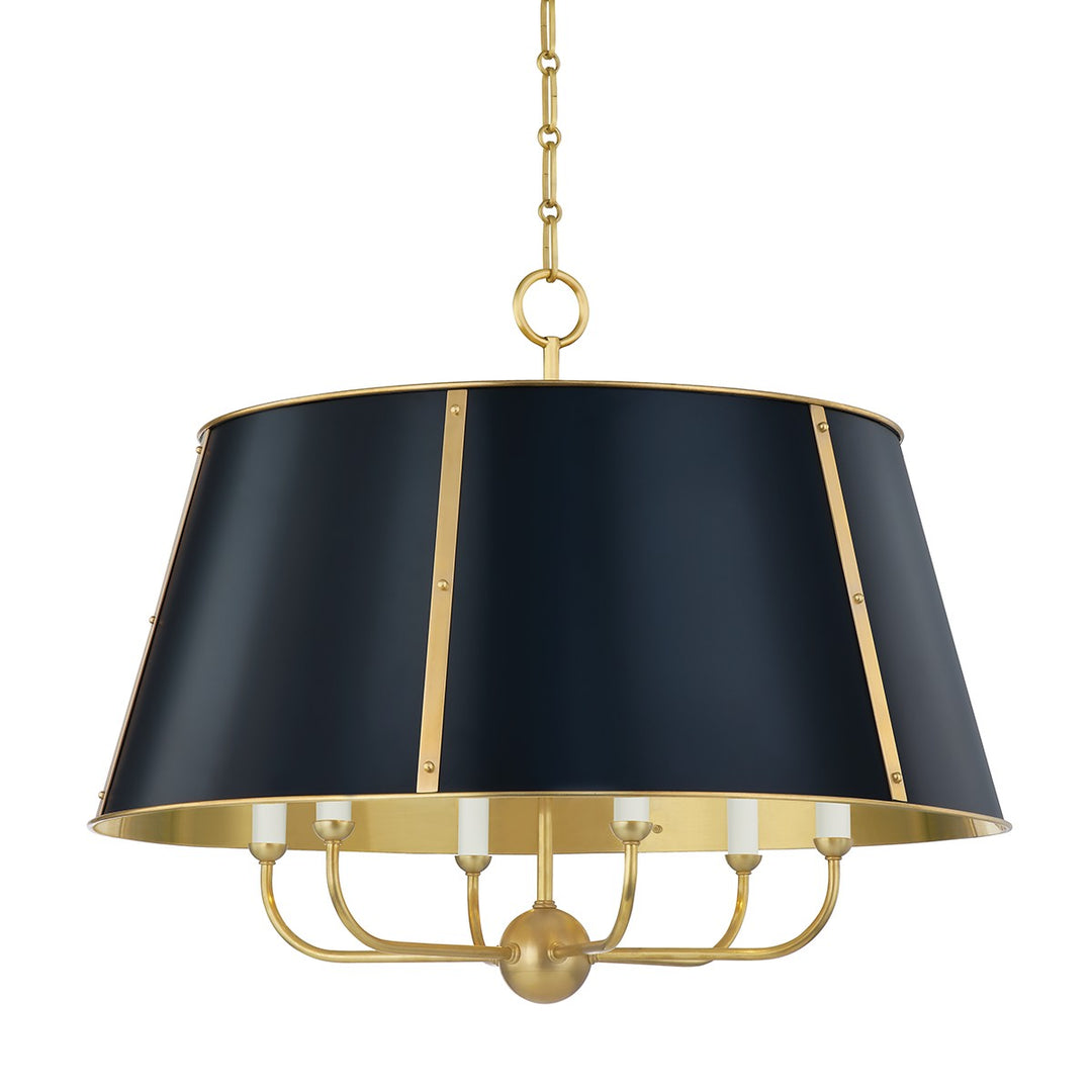 Cambridge Six Light Chandelier in Aged Brass/Darkest Blue - available from The Lighting Shoppe, trusted by Canadian homeowners