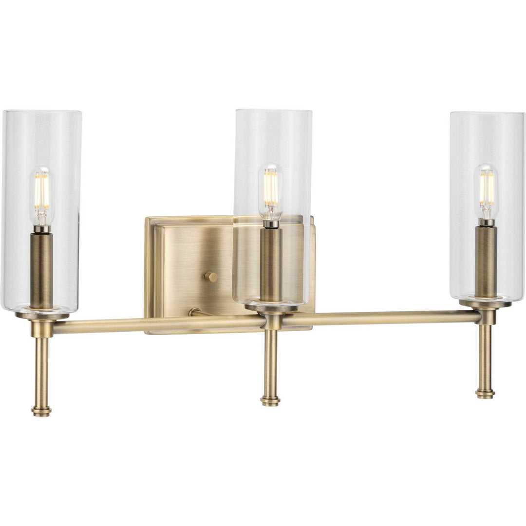 Elara Three Light Bath Bracket in Vintage Brass - available from The Lighting Shoppe, trusted by Canadian homeowners