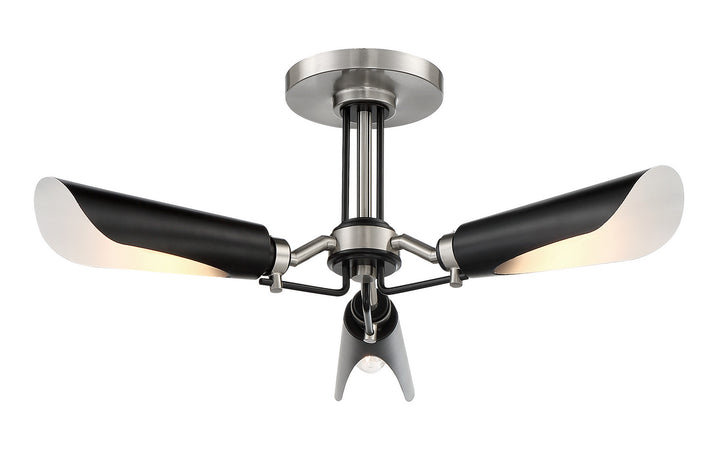 Turbine Three Light Semi Flush Mount in Brushed Nickel and Coal Highlights - available from The Lighting Shoppe, trusted by Canadian homeowners