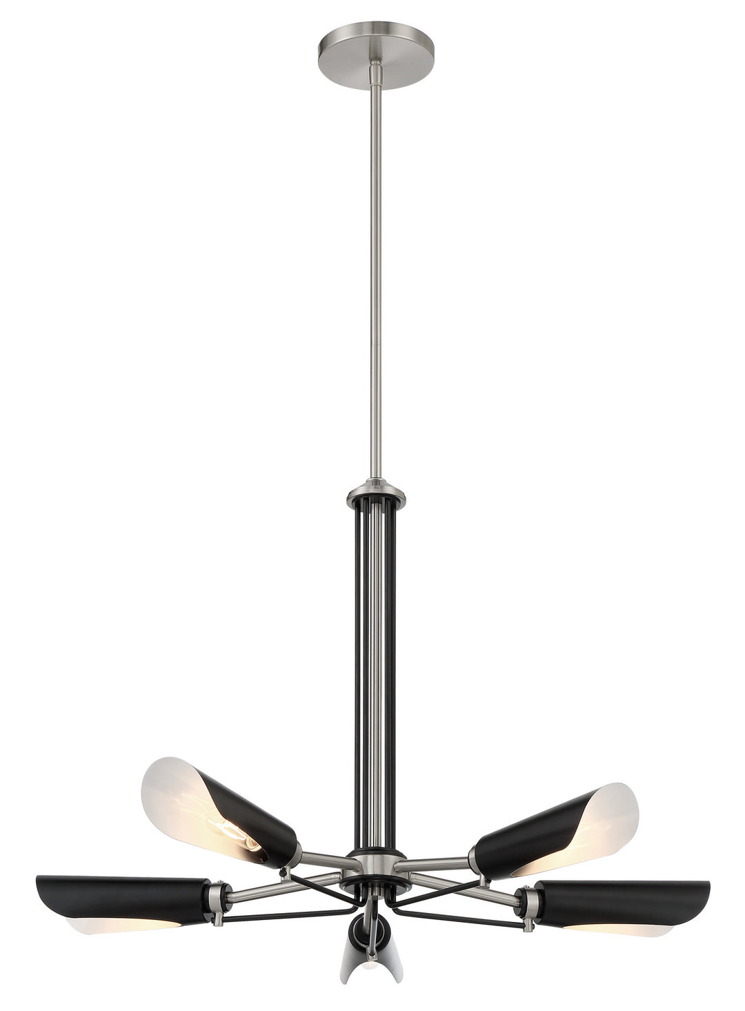Turbine Five Light Chandelier in Brushed Nickel and Coal Highlights - available from The Lighting Shoppe, trusted by Canadian homeowners