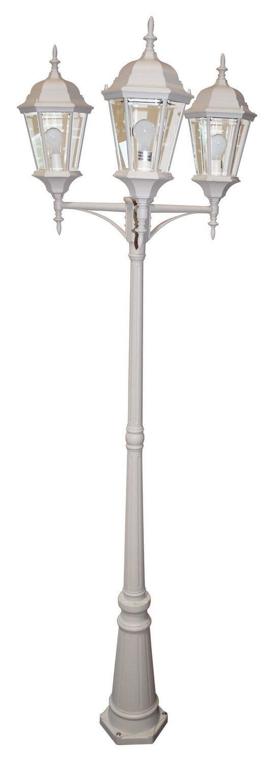 Classical Three Light Pole Light in White - available from The Lighting Shoppe, trusted by Canadian homeowners