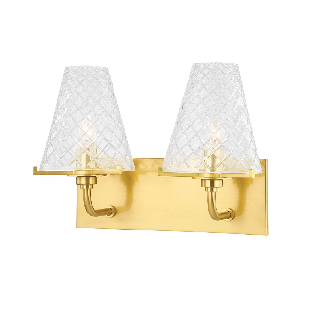 Irene Two Light Bath and Vanity in Aged Brass - available from The Lighting Shoppe, trusted by Canadian homeowners