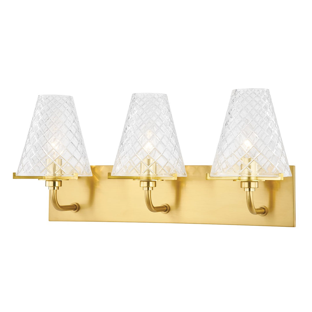 Irene Three Light Bath and Vanity in Aged Brass - available from The Lighting Shoppe, trusted by Canadian homeowners