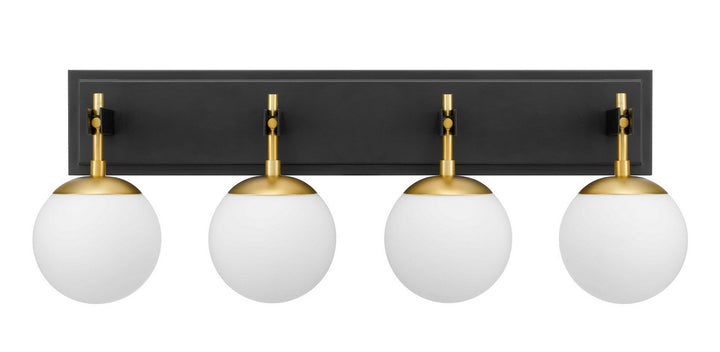 Allie Four Light Bath in Black/Satin Brass - available from The Lighting Shoppe, trusted by Canadian homeowners