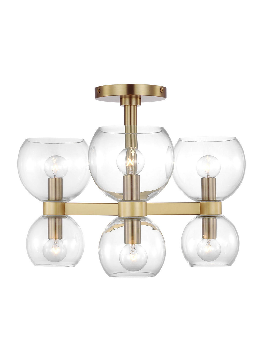 Londyn Six Light Semi Flush Mount in Burnished Brass with Clear Glass - available from The Lighting Shoppe, trusted by Canadian homeowners