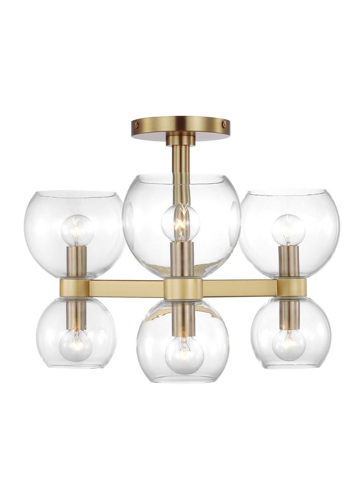 Londyn Six Light Semi Flush Mount in Burnished Brass with Clear Glass - available from The Lighting Shoppe, trusted by Canadian homeowners