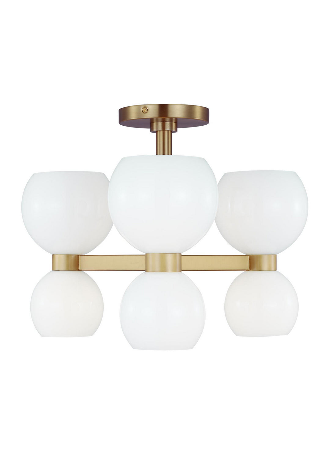 Londyn Six Light Semi Flush Mount in Burnished Brass with Milk White Glass - available from The Lighting Shoppe, trusted by Canadian homeowners
