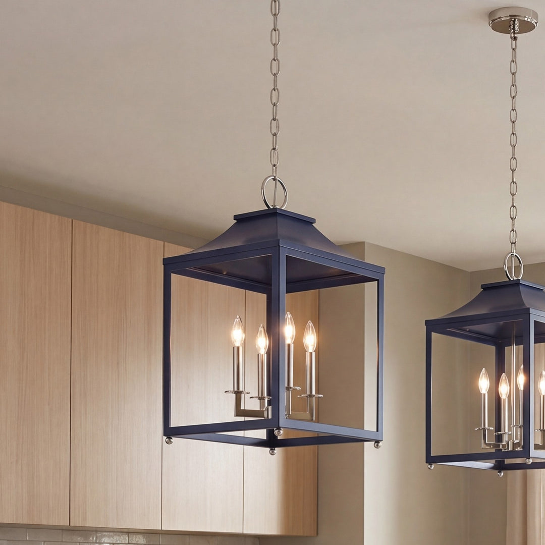 Meridian - M30009NBLPN - Four Light Pendant - Navy Blue with Polished Nickel