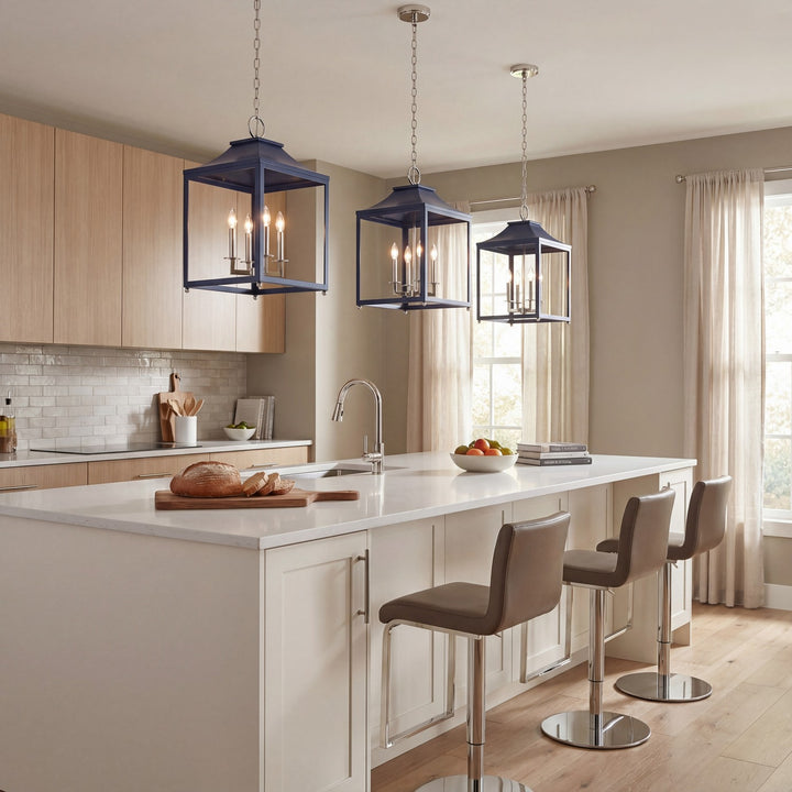 Meridian - M30009NBLPN - Four Light Pendant - Navy Blue with Polished Nickel