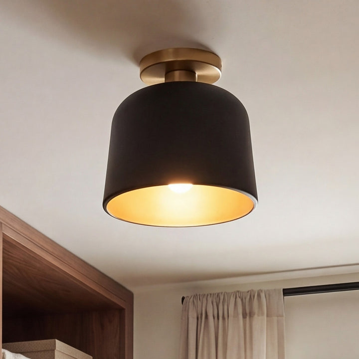 Meridian - M60067MBKNB - One Light Semi-Flush Mount - Matte Black with Natural Brass