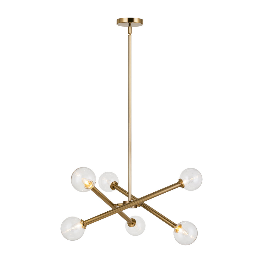Matchstix Six Light Chandelier in Aged Gold Brass - available from The Lighting Shoppe, trusted by Canadian homeowners