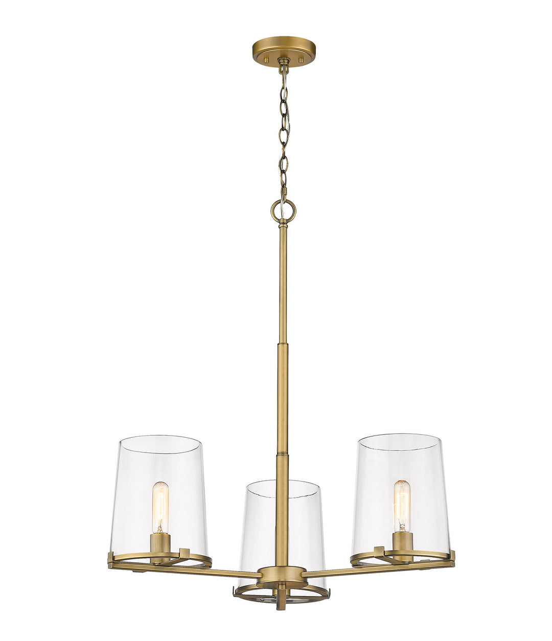 Callista Three Light Chandelier in Rubbed Brass - available from The Lighting Shoppe, trusted by Canadian homeowners