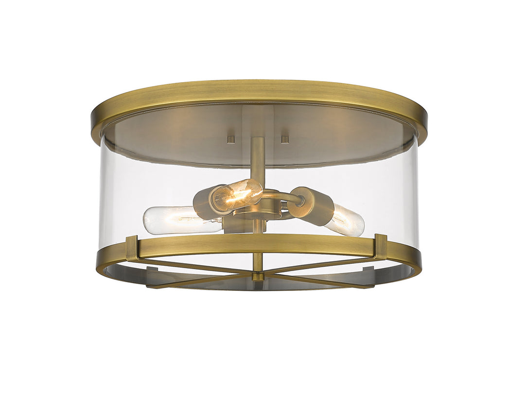 Callista Three Light Flush Mount in Rubbed Brass - available from The Lighting Shoppe, trusted by Canadian homeowners