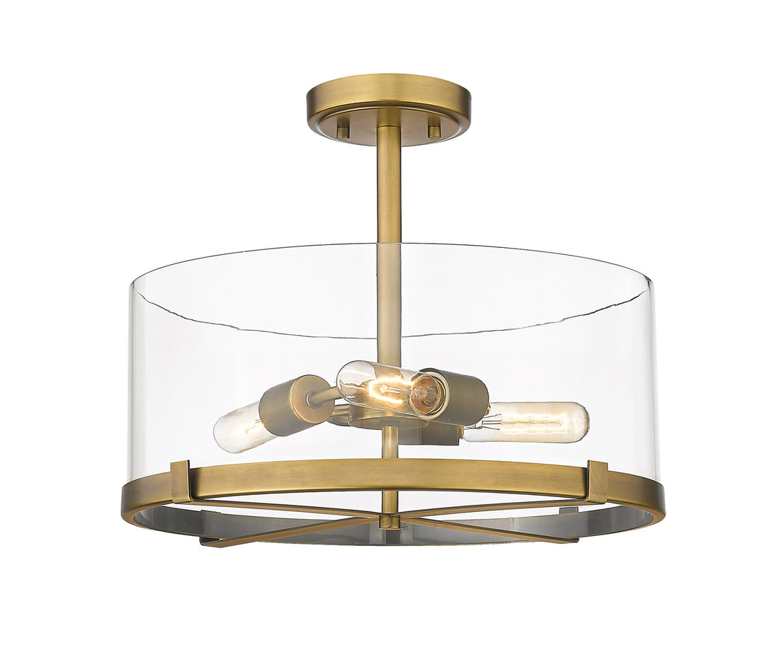 Callista Three Light Semi Flush Mount in Rubbed Brass - available from The Lighting Shoppe, trusted by Canadian homeowners