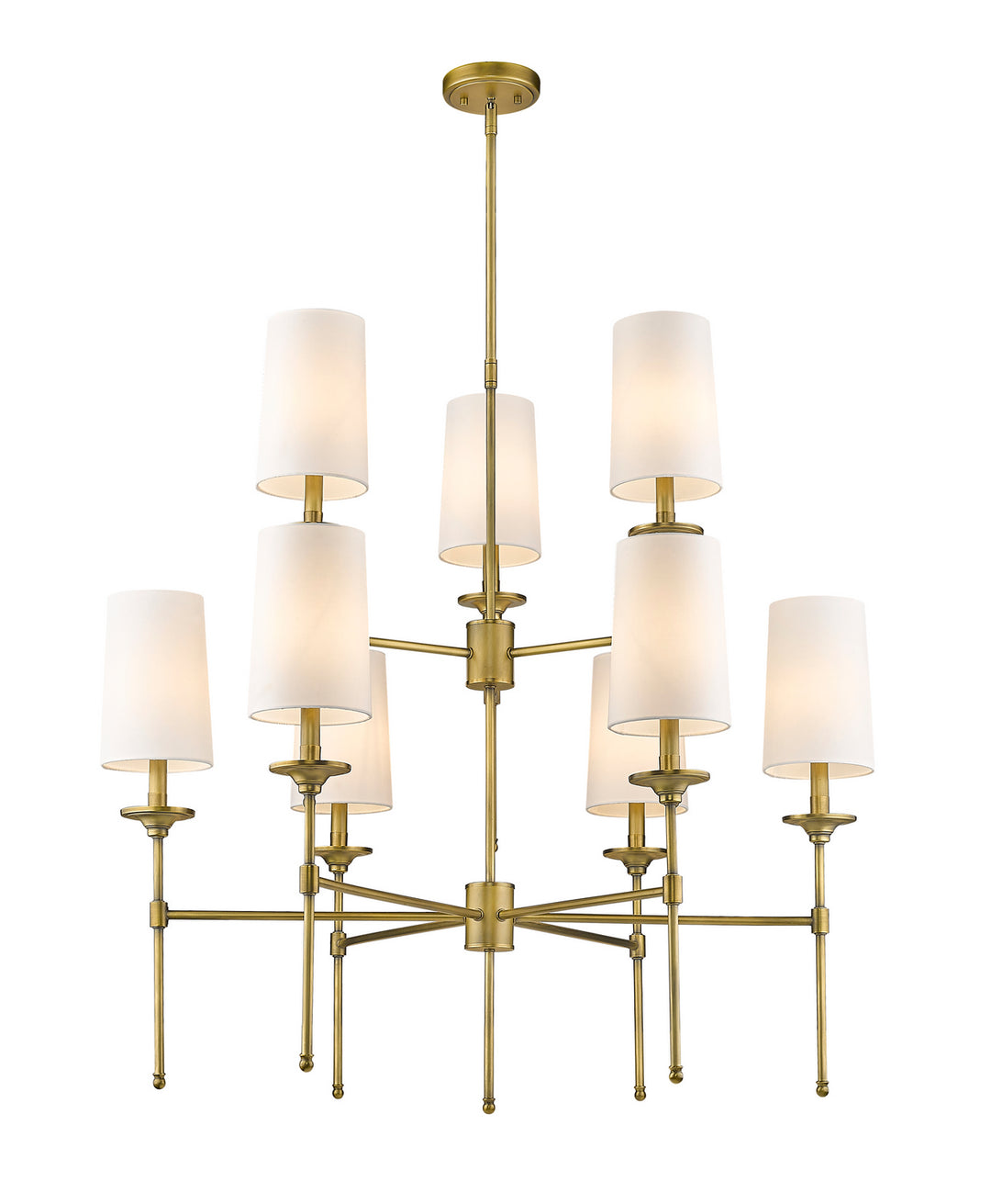 Emily Nine Light Chandelier in Rubbed Brass - available from The Lighting Shoppe, trusted by Canadian homeowners