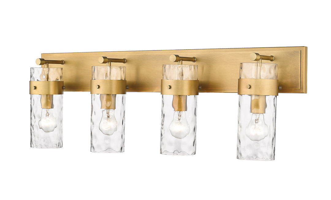 Fontaine Four Light Vanity in Rubbed Brass - available from The Lighting Shoppe, trusted by Canadian homeowners