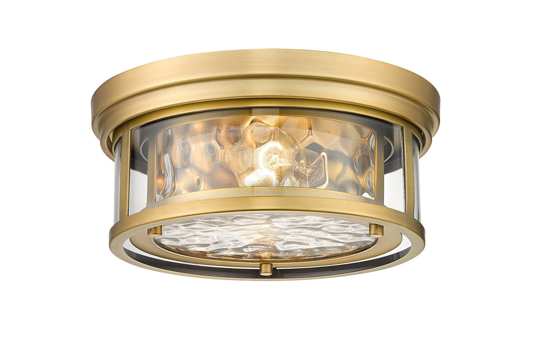 Clarion Two Light Flush Mount in Rubbed Brass - available from The Lighting Shoppe, trusted by Canadian homeowners