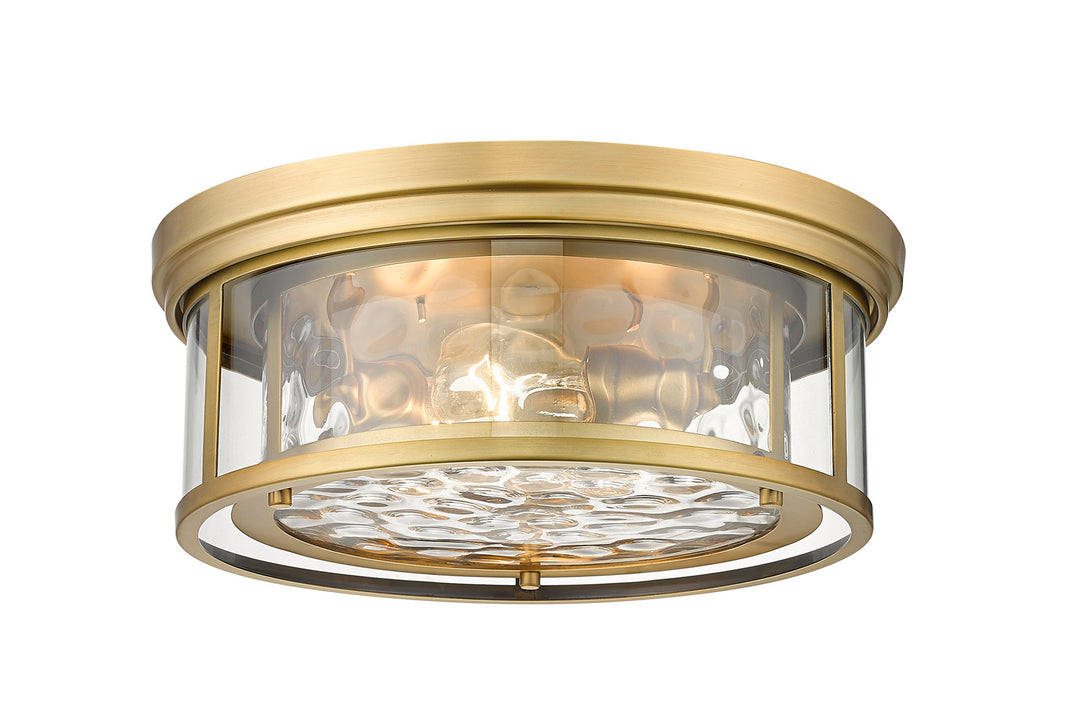 Clarion Three Light Flush Mount in Rubbed Brass - available from The Lighting Shoppe, trusted by Canadian homeowners