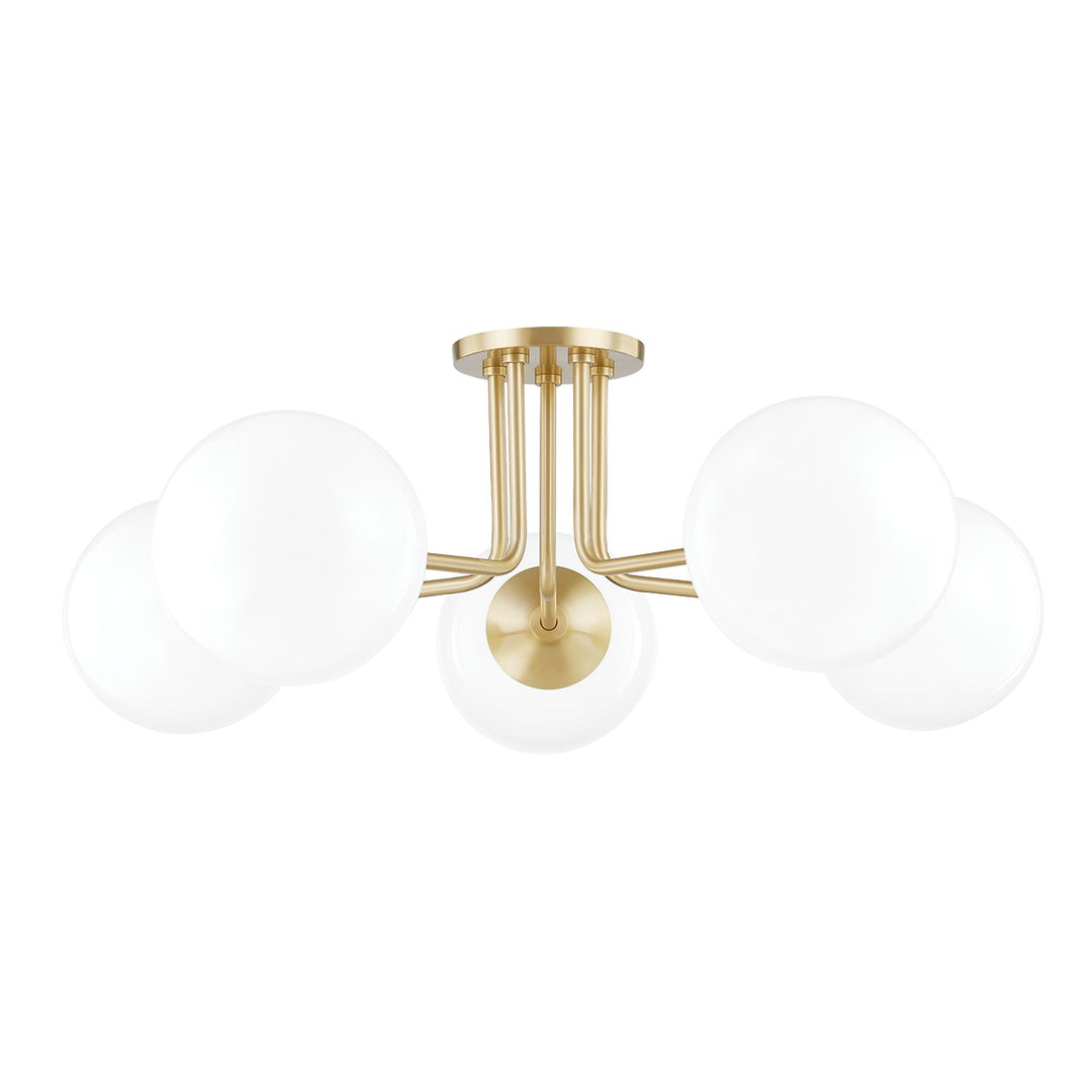 Stella Five Light Semi Flush Mount in Aged Brass - available from The Lighting Shoppe, trusted by Canadian homeowners