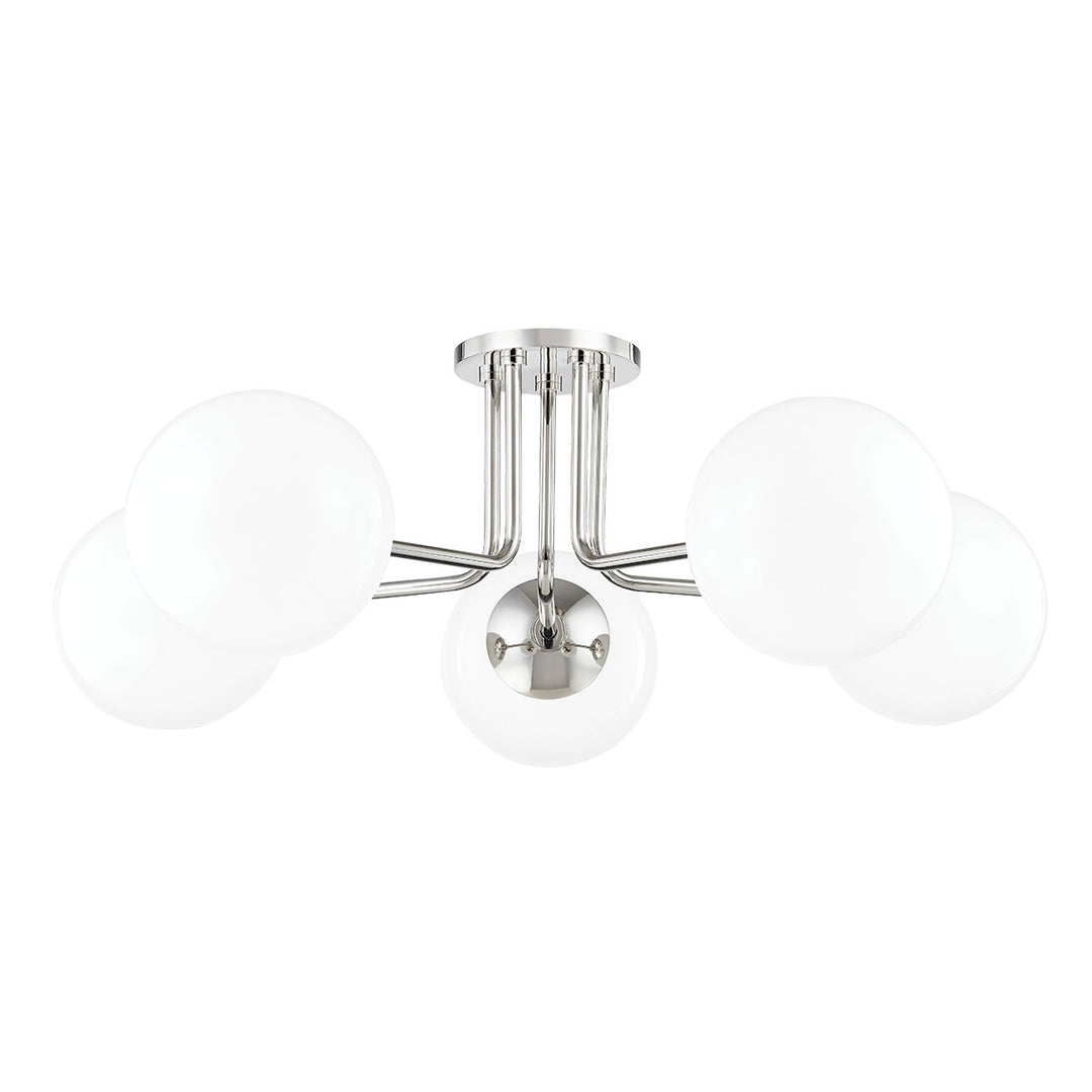 Stella Five Light Semi Flush Mount in Polished Nickel - available from The Lighting Shoppe, trusted by Canadian homeowners