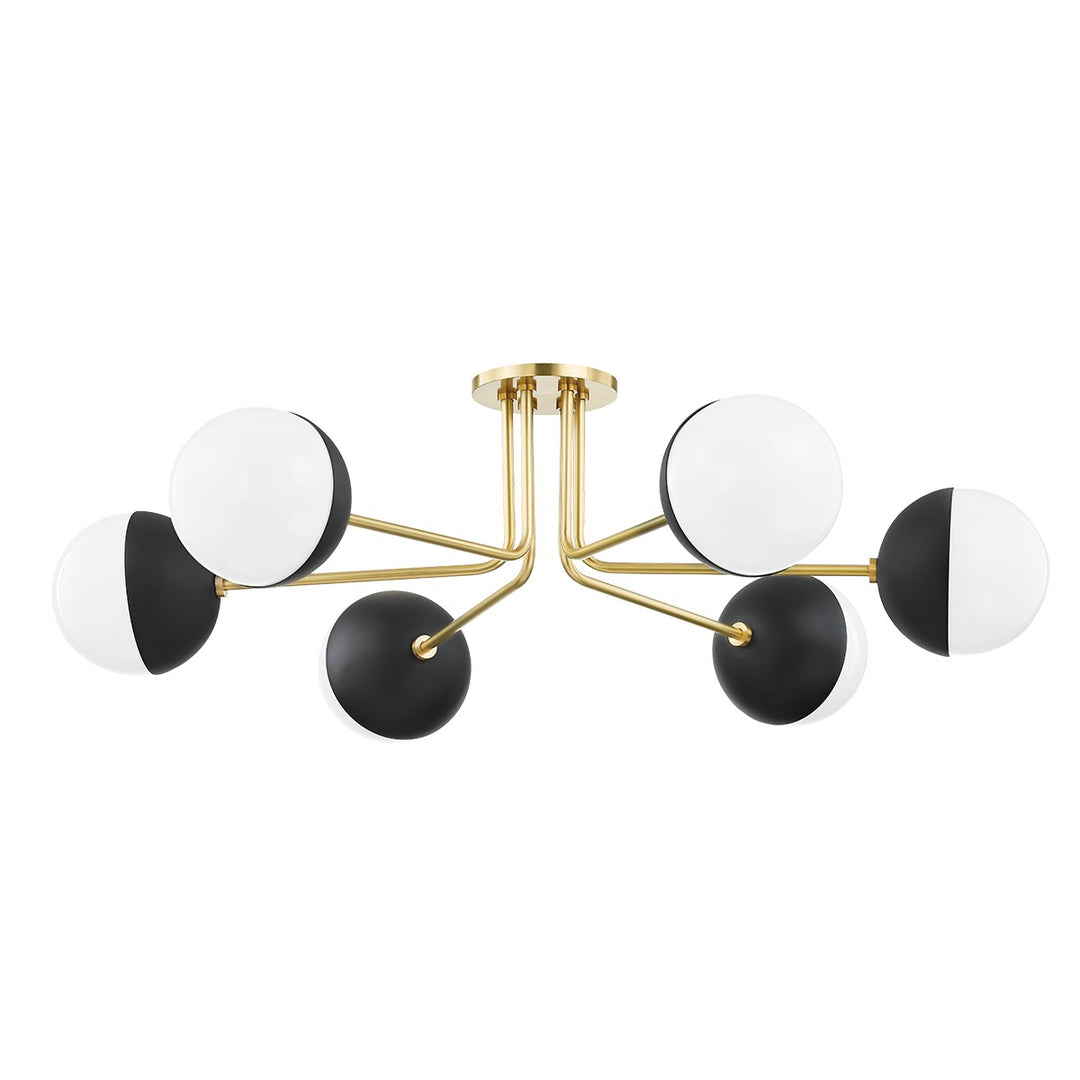Renee Six Light Semi Flush Mount in Aged Brass/Black - available from The Lighting Shoppe, trusted by Canadian homeowners