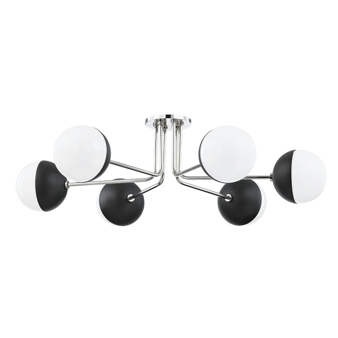 Renee Six Light Semi Flush Mount in Polished Nickel/Black - available from The Lighting Shoppe, trusted by Canadian homeowners