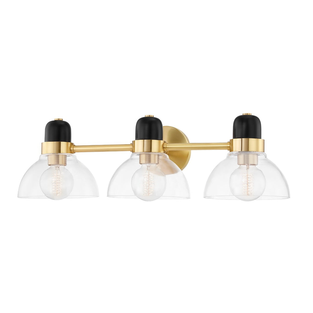 Camile Three Light Bath and Vanity in Aged Brass - available from The Lighting Shoppe, trusted by Canadian homeowners