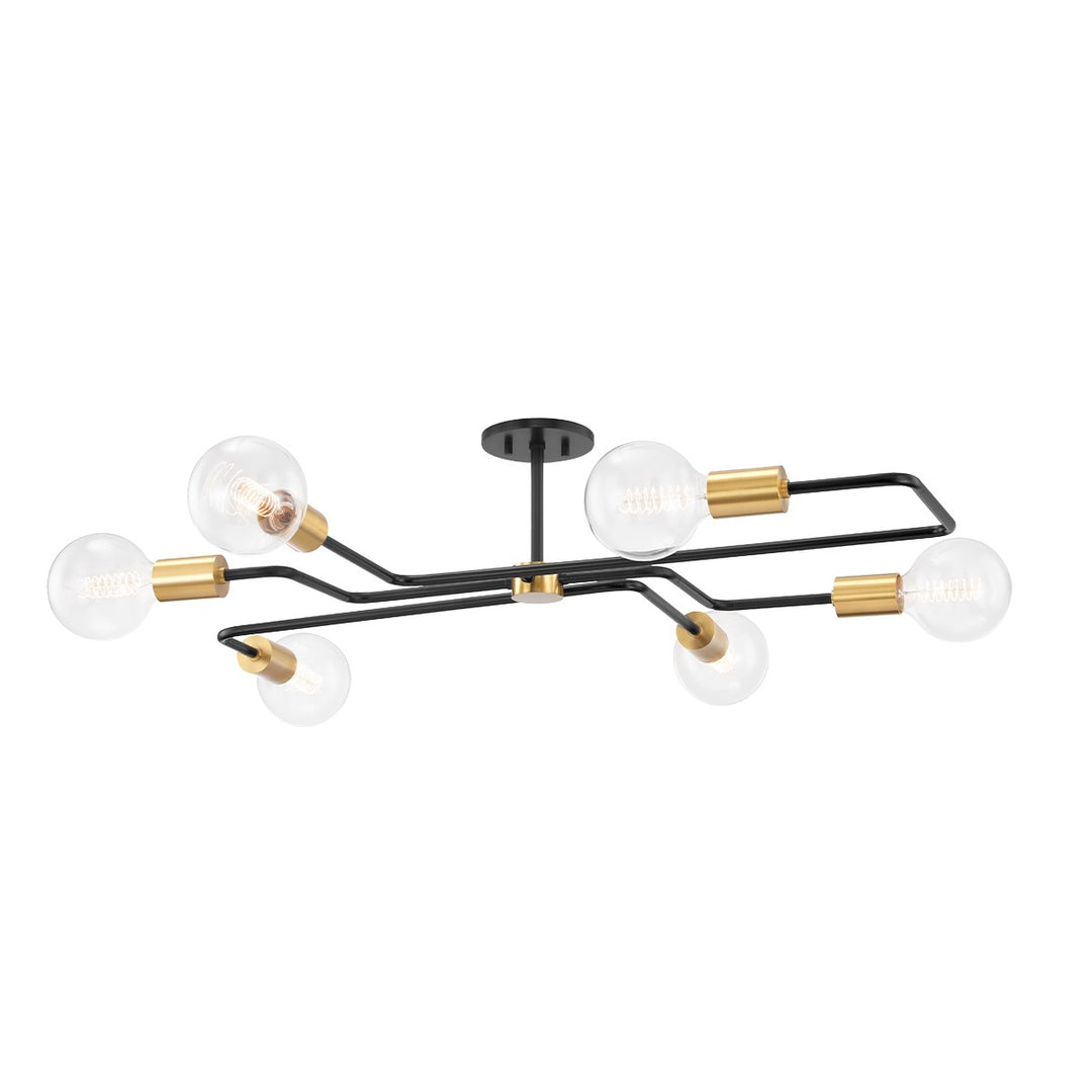 Jena Six Light Semi Flush Mount in Aged Brass/Textured Black Combo - available from The Lighting Shoppe, trusted by Canadian homeowners