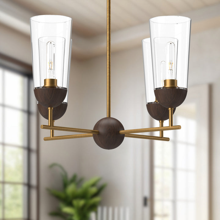 Alora Canada - CH542324AGWT - Four Light Chandelier - Emil - Aged Gold/Walnut