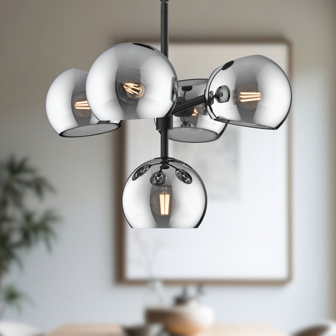 Alora Canada - CH548518MBSM - Five Light Chandelier - Willow - Matte Black/Smoked Solid Glass
