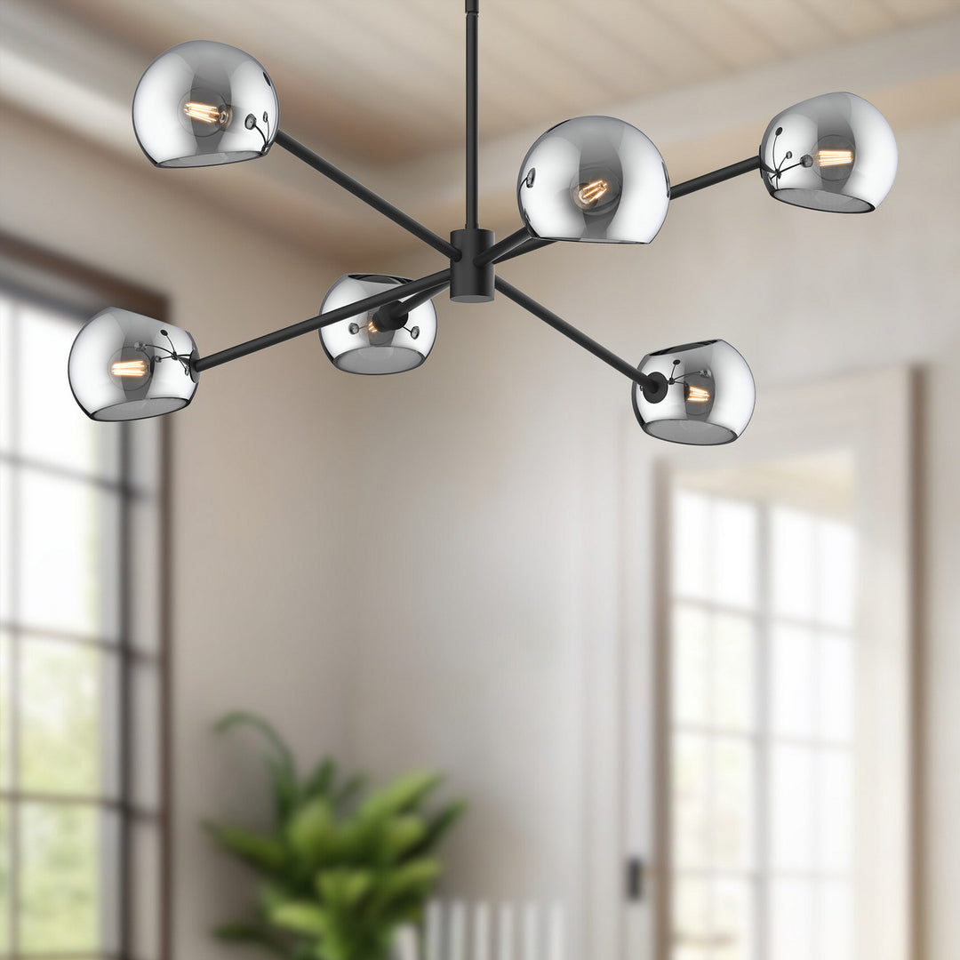 Alora Canada - CH548637MBSM - Six Light Chandelier - Willow - Matte Black/Smoked Solid Glass