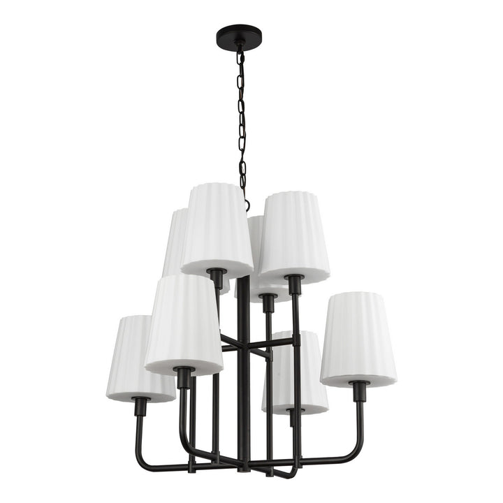 Alora Canada - CH628830MBOP - Eight Light Chandelier - Plisse - Matte Black/Opal Matte Glass