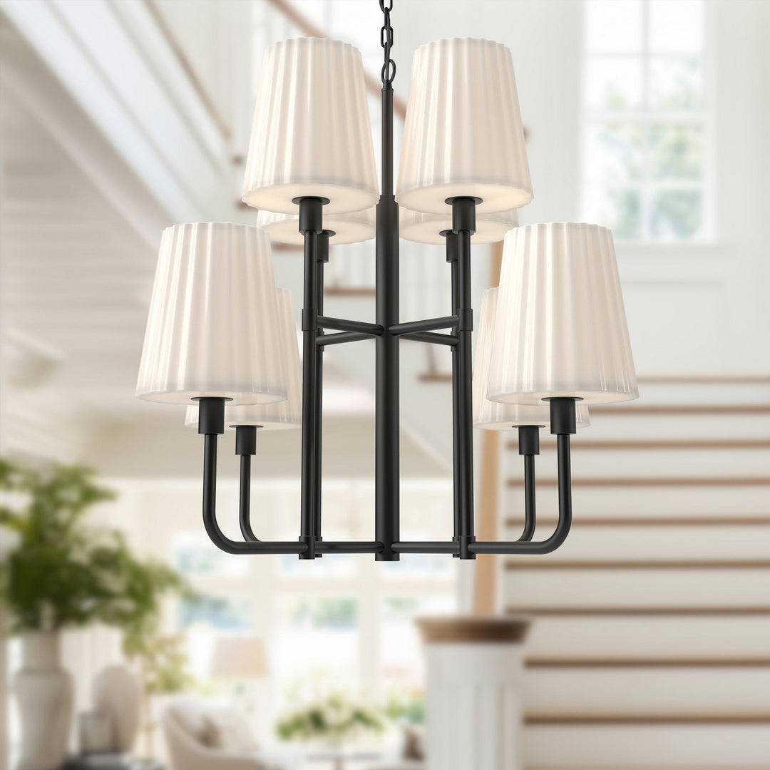 Alora Canada - CH628830MBOP - Eight Light Chandelier - Plisse - Matte Black/Opal Matte Glass