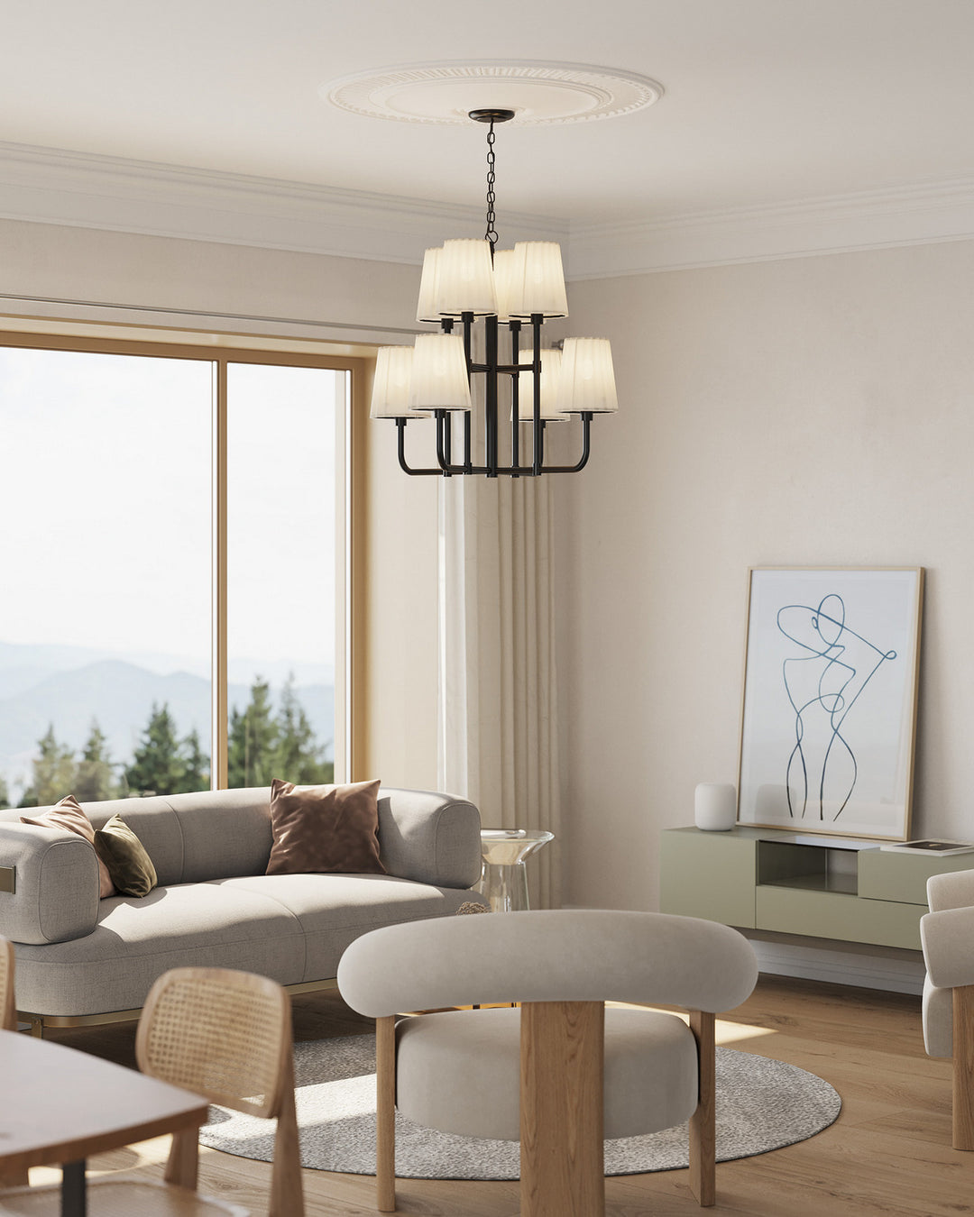 Alora Canada - CH628830MBOP - Eight Light Chandelier - Plisse - Matte Black/Opal Matte Glass