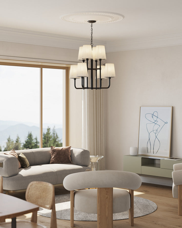 Alora Canada - CH628830MBOP - Eight Light Chandelier - Plisse - Matte Black/Opal Matte Glass