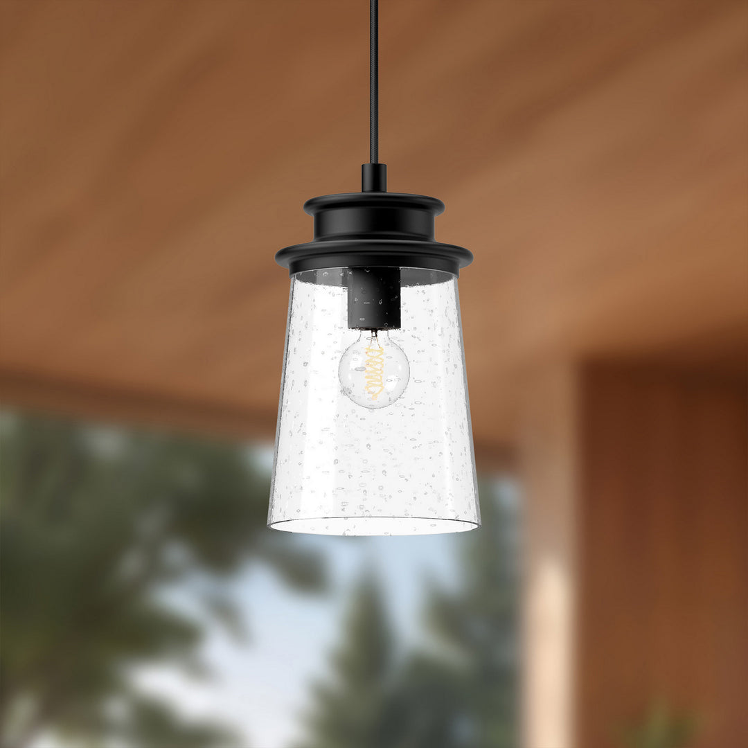 Alora Canada - EP533006BKCB - One Light Exterior Pendant - Quincy - Clear Bubble Glass/Textured Black