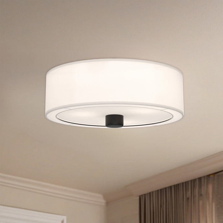 Alora Canada - FM547924MBWL - Three Light Flush Mount - Theo - Matte Black/White Linen