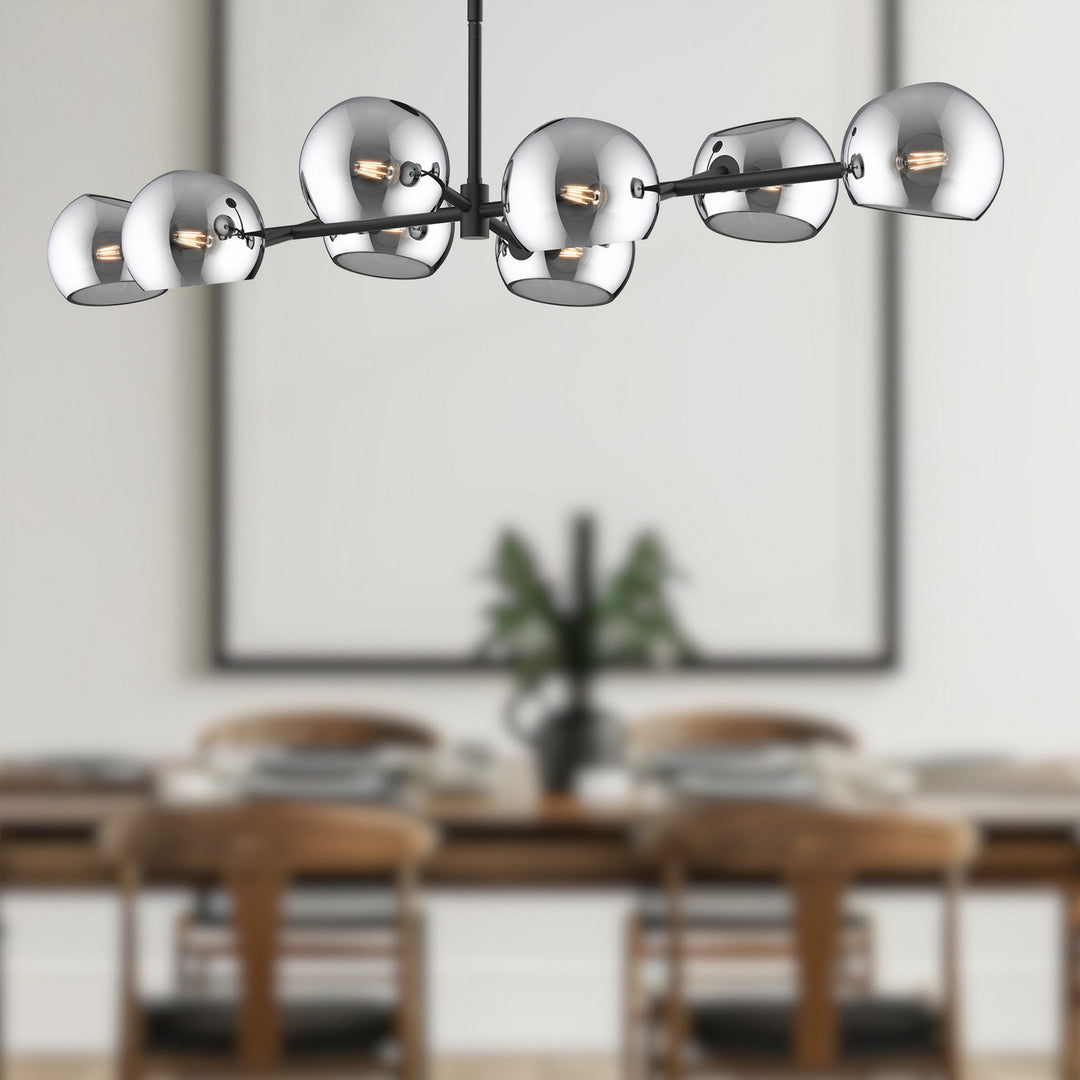 Alora Canada - LP548848MBSM - Eight Light Linear Pendant - Willow - Matte Black/Smoked Solid Glass