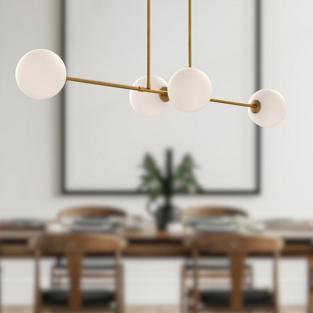 Alora Canada - LP549448AGOP - Four Light Linear Pendant - Cassia - Aged Gold/Opal Matte Glass
