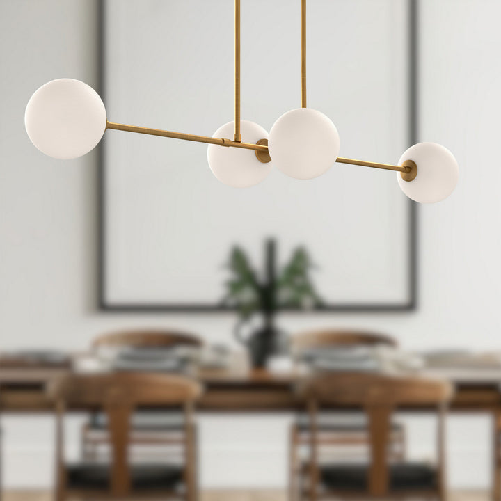 Alora Canada - LP549448AGOP - Four Light Linear Pendant - Cassia - Aged Gold/Opal Matte Glass