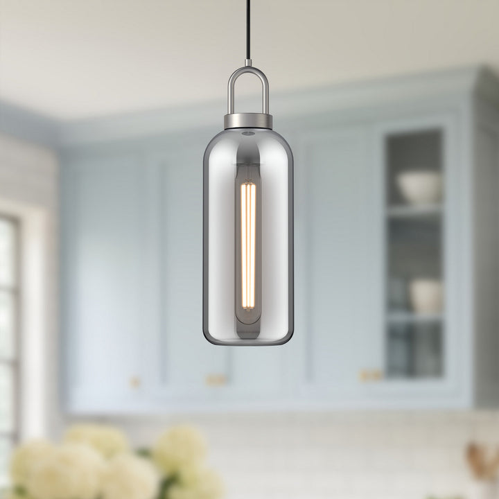 Alora Canada - PD401505BNSM - One Light Pendant - Soji - Brushed Nickel/Smoked Solid Glass