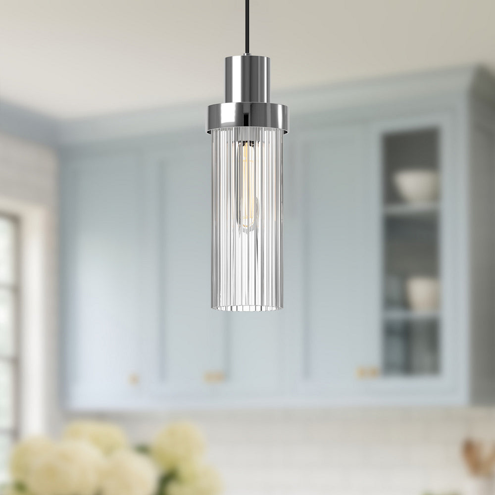Alora Canada - PD435605CHCR - One Light Pendant - Kent - Chrome/Clear Ribbed Glass