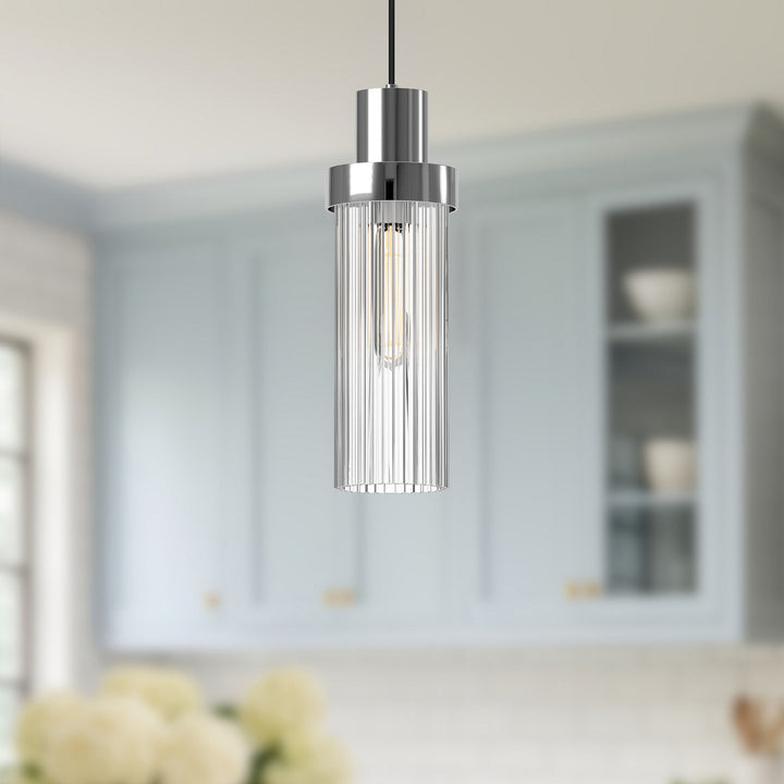 Alora Canada - PD435605CHCR - One Light Pendant - Kent - Chrome/Clear Ribbed Glass