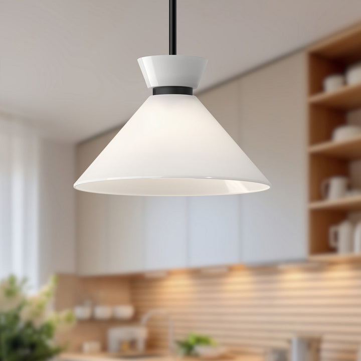 Alora Canada - PD470514MBGO - One Light Pendant - Halston - Glossy Opal Glass/Matte Black
