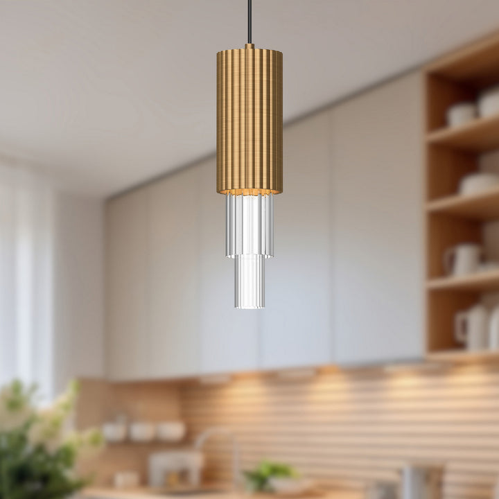 Alora Canada - PD502204AGCR - LED Pendant - Bordeaux - Aged Gold/Clear Ribbed Glass
