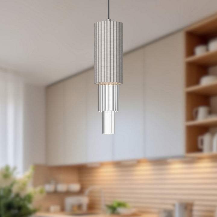Alora Canada - PD502204BNCR - LED Pendant - Bordeaux - Brushed Nickel/Clear Ribbed Glass