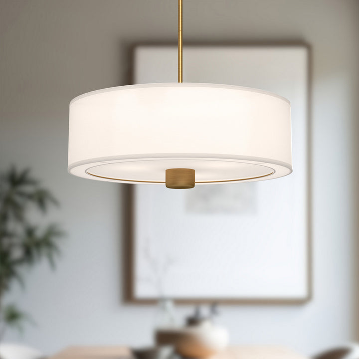 Alora Canada - PD547924AGWL - Three Light Pendant - Theo - Aged Gold/White Linen