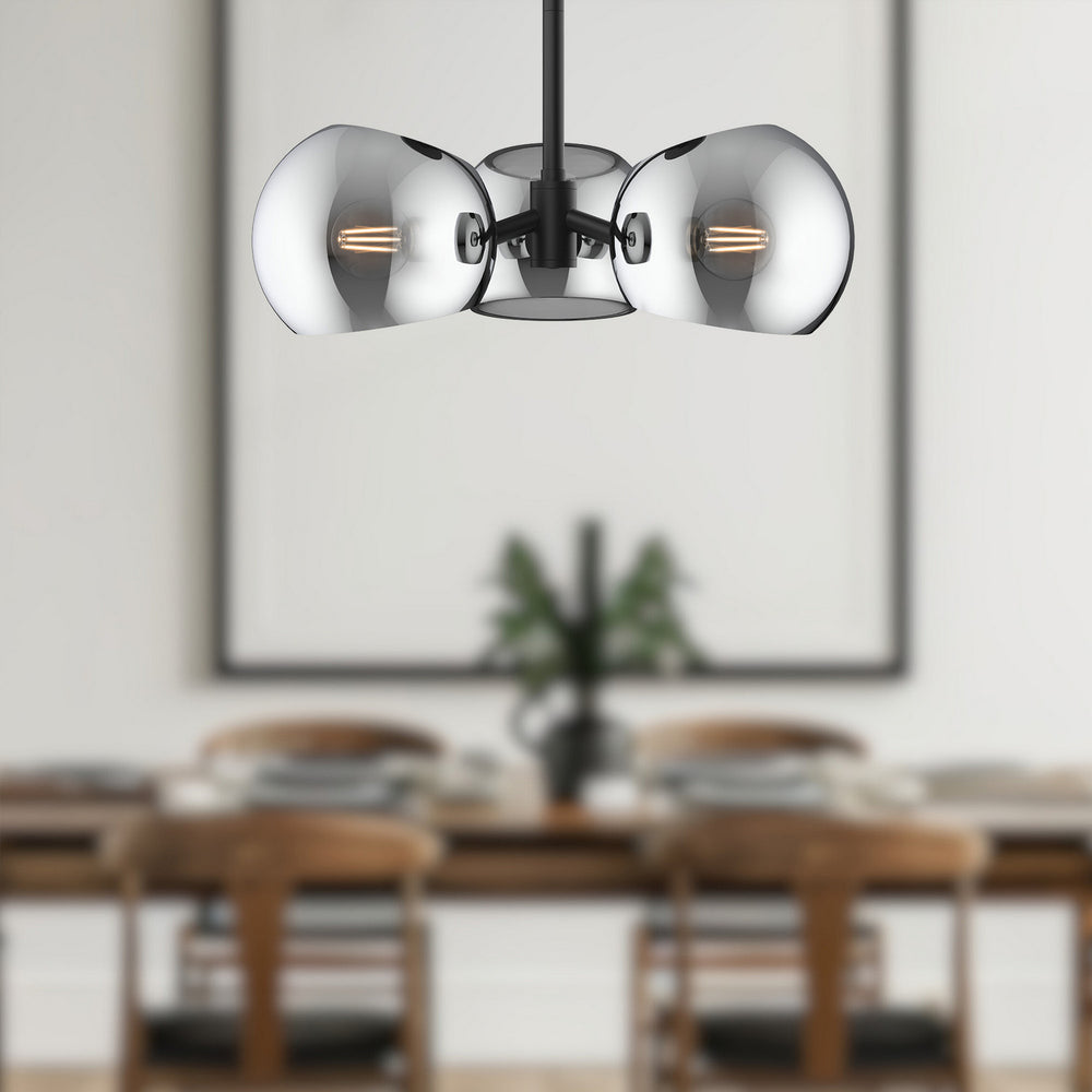 Alora Canada - PD548315MBSM - Three Light Pendant - Willow - Matte Black/Smoked Solid Glass